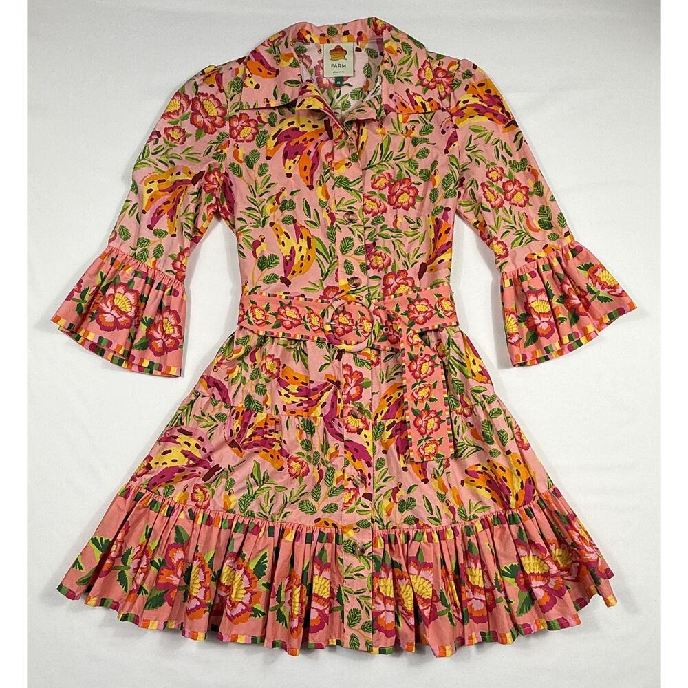 Anthropologie Farm Rio Painted Bananas Pink Mini Dress 100% cotton XS dress - Picture 2 of 12